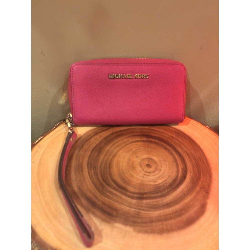Michael Kors Jet Set Travel Continental Rubin Red Leather Wristlet Wallet.